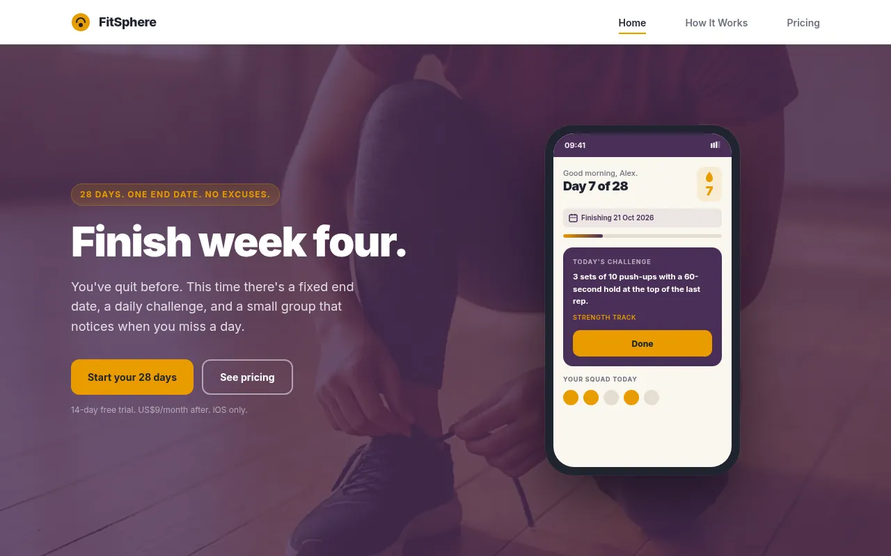 The FitSphere website Hatchio AI built, on a desktop screen and a phone