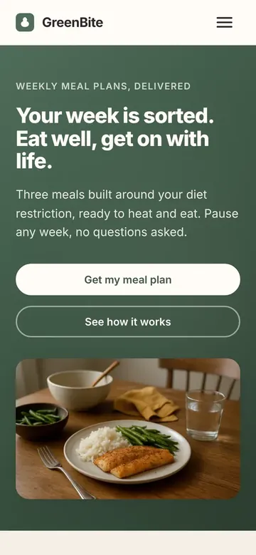 Die Website von GreenBite, gebaut von Hatchio AI, auf einem Desktop-Bildschirm und einem Handy