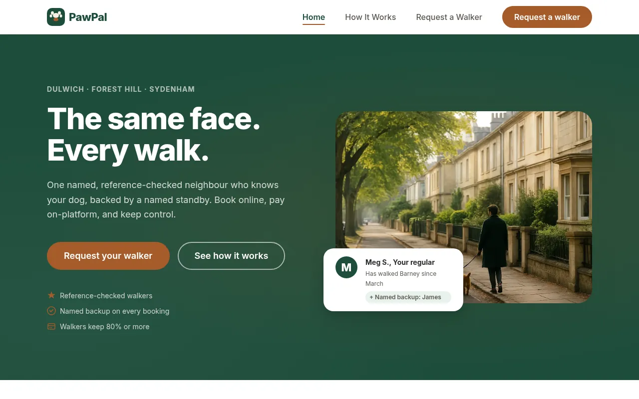 The PawPal website Hatchio AI built, on a desktop screen and a phone