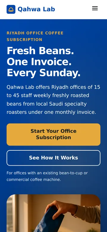 The Qahwa Lab website Hatchio AI built, on a desktop screen and a phone
