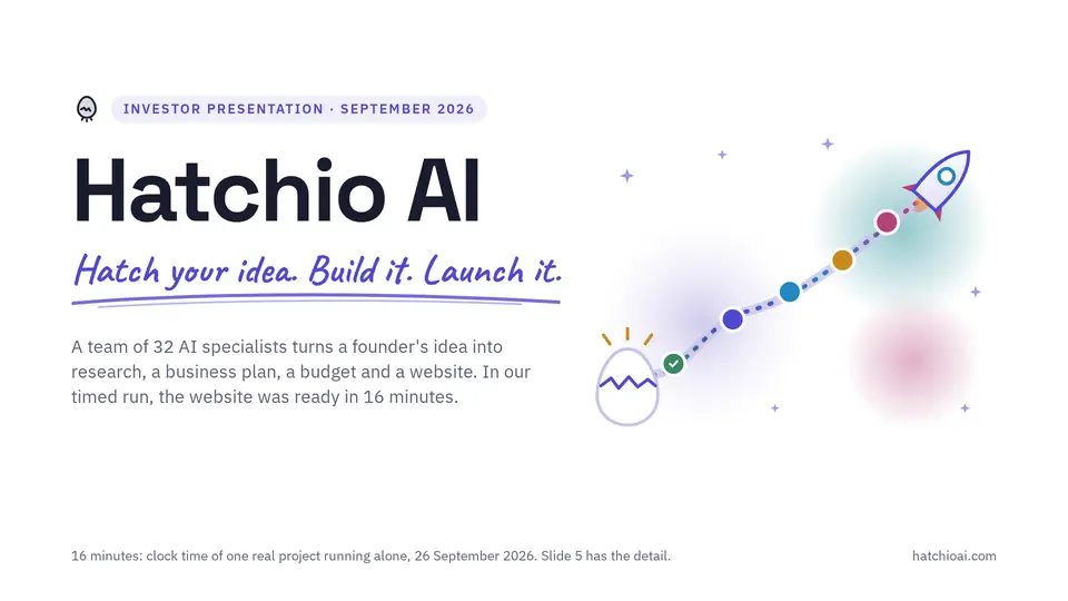 Cover of the Hatchio AI pitch deck